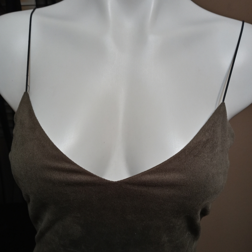 Olive green dress. M. Spaghetti strap. - Picture 4 of 5
